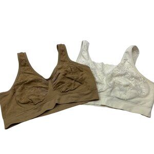 Milana Bra XL Beige & White Wireless Lace Front Comfort Bralette Set 107a
